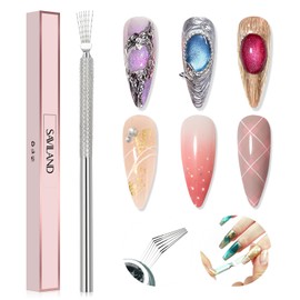 SAVILAND 7-Pin Nail Liner Nail Art Tool: Ultra-thin Stripe Liner Nail Brush Stainless Steel Handle Bendable Pins Nail Art Pen Spider Gel Manicure Tool Styling Liner Brush for Nails Gel Home DIY Salon
