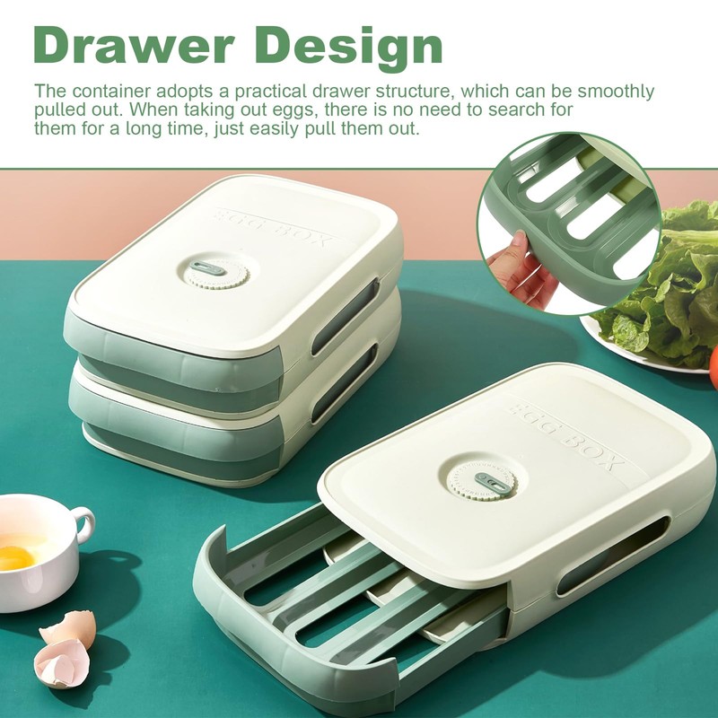 PARFCO Egg Storage, Green Drawer Egg Box, for Fridge Eggs