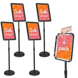 HUAZI Adjustable Sign Holder Stand 4PACK Floor Sign Holder for 8.5x11 inches,Both Vertical & Horizontal View Displayed,Snap-Open Frame with Safety Corner for School Church,Black