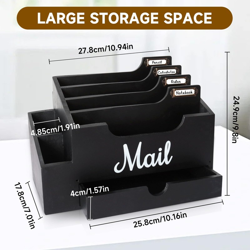 Niciksty Wood Desktop Mail Organizer, Mail Organizer Countertop with 6