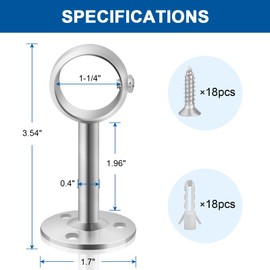 TOKPLNU Ceiling Curtain Rod Bracket, Heavy Duty Curtain Rod Holder for Wall, Silver Ceiling Curtain Rods Hooks Hangers for 1-1/4 Inch Drapery Pole, 6 Pack