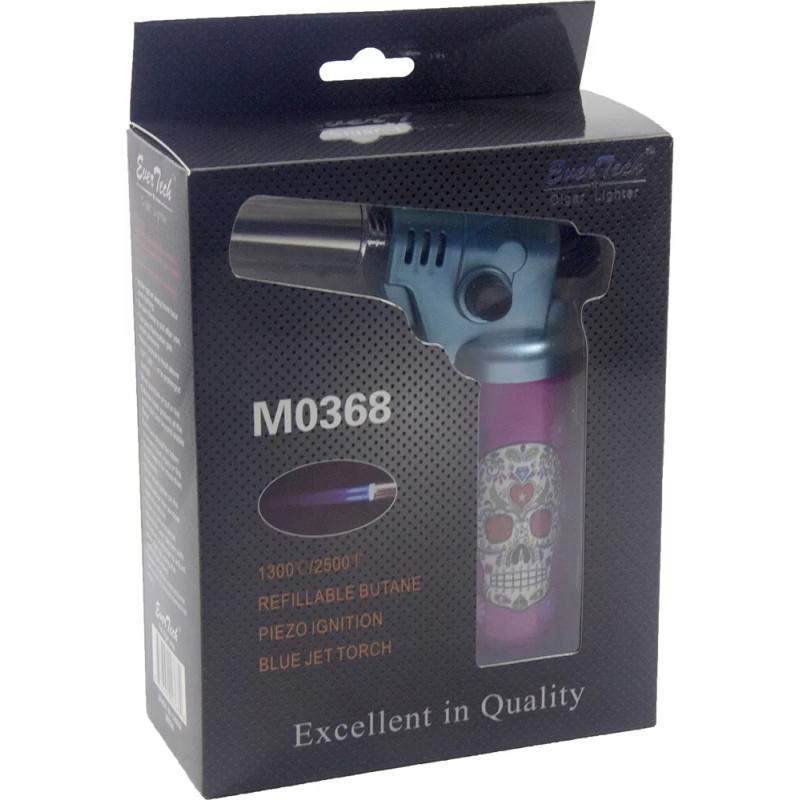 Ever Tech Double Table Torch Lighter Adjustable Flame Refillable Skull