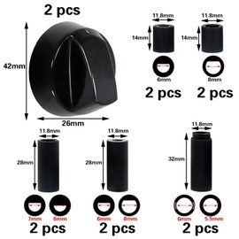 CUIDAKJ Pack of 2 Black Control Knobs with 10 Adaptors Rotary Knobs Stove Knobs Knobs Switch, Universal Switch Knobs Diameter 42 mm for All Types of Oven, Hob and Hob, Universal Knob Set Black