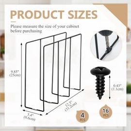 Blulu U Shaped Cookie Sheet Organizer for Cabinet Baking Sheet Organizer Kitchen Cabinet Dividers Vertical Chrome Pan Rack Storage Wires Tray Dividers Face Opening of 3.5"(Black,4 Pcs)