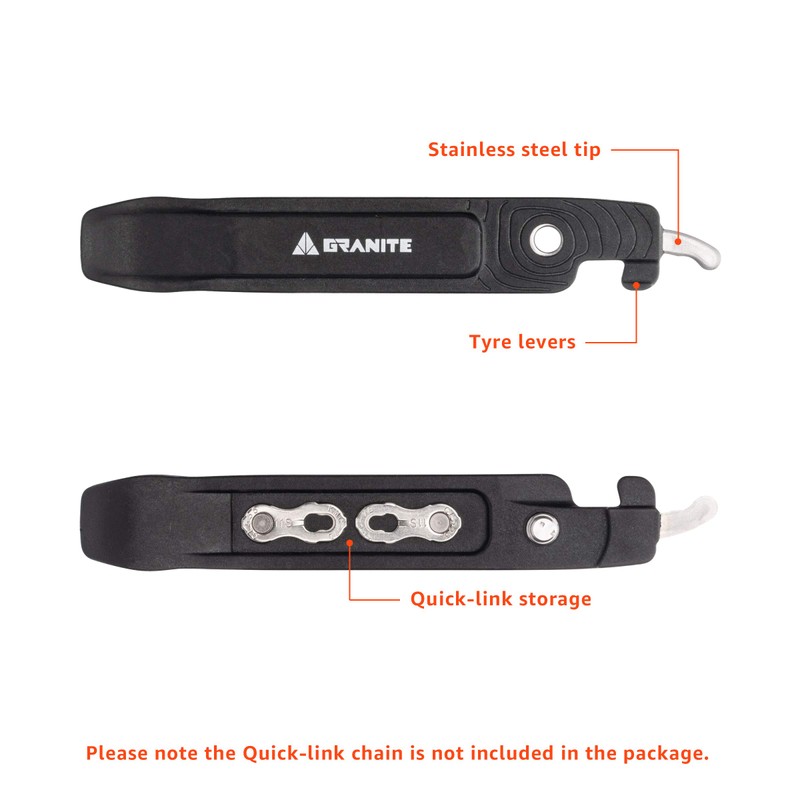 Granite Bicycle Tire Levers Heel with Chain Link Clamps, Quick