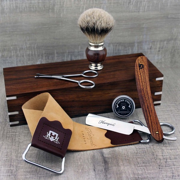 Complete vintage style Men`s Grooming Set with Trimming Scissor &Straight Razor