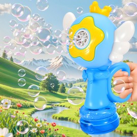Bubble Machine for Kids, Angel Rechargeable Handheld 20000+Bubbles 3 Modes with Colorful Lighting Automatic Bubble Machine for Kids Ages 3-8 Toys Party Outdoor Gifts Boys (Blue)