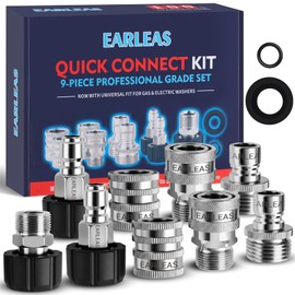 EARLEAS Pressure Washer Quick Connect Kit, 9-Piece Stainless Steel Adapter Set, M22-14mm to 3/8" Quick Disconnect with M22-15mm Adapter, 3/4" Garden Hose Fittings for Gas & Electric Pressure Washers