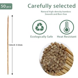 50 PCS Bamboo Skewers, 12 Inches Natural Carbonized bamboo sticks for Appetizers, Fruit, Kebabs, Grilling Barbecue, Mini Burger, Sausage, Kitchen Gadget