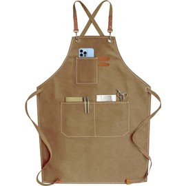 carrotez Cotton Cross Back Adjustable Apron [3rd Generation], Barber apron, Cotton Canvas Cross Back Adjustable Apron with Pockets, Adjustable Strap and Large Pockets,Canvas, M-XXL- Cappuccino