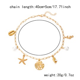 Shell Necklace for Women Pearl Conch Starfish Charm Necklace Simple Gold Summer Boho Beach Layered Pendant Jewelry for Women (Shell)