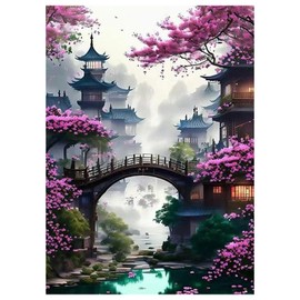 feelive Diamond Painting Pictures for Adults, DIY Landscape Flower Diamond Painting Kits, Kits for Diamond Painting, 5D Round Stones Diamond Painting for Home Decor, 30 x 40 cm