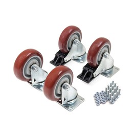 PENN ELCOM 4" Burgundy Swivel Caster Kit with Fasteners | 2 Swivel Double Wheel Casters & 2 Braked Swivel Double Wheel Casters