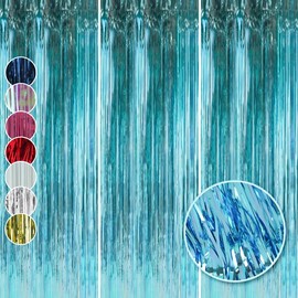 HOVUK 3Pk Ice Blue Foil Fringe Curtain 50cm - Tinsel Lametta Backdrop for Birthday Party, Graduation, Christmas Room Decor, Wedding Decorations, Streamer Curtain for Photo Booth and Event Backdrop