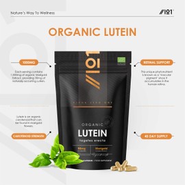 Organic Lutein 50mg – from Marigold Flower Extract – 90 Vegan Capsules (3 Month Supply) – High Strength Lutein Supplement – Resealable and Recyclable Pouch – by Alpha01