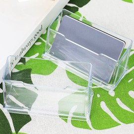 MAOQYE 10 Pack Business Card Holder,Transparent Acrylic Card Display Plastic Card Stand Acrylic Card Holders for Desk Tidy Office Accessories Business Card Holder