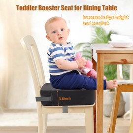 Booster Seat Chair, Child, Washable, Dismountable, Portable Booster Seat, Toddler Dining Room Chair, Raised Pad, Dining Room Booster Seats with 2 Safety Buckle Straps, Children's Seat Cushion (Grey)
