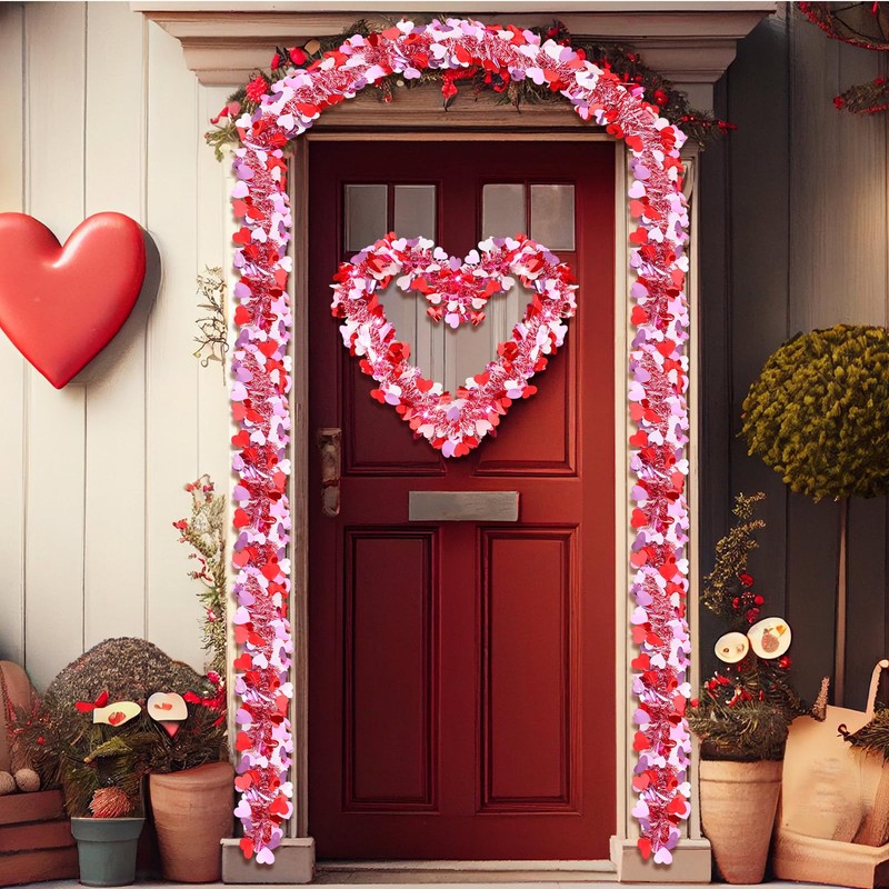Riceshoot 131.23 ft Valentine's Day Tinsel Garland Metallic Heart Hanging
