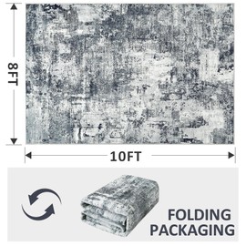 Dintszyayue Abstract Washable Area Rug 8x10 Non-Slip Soft Black Neutral Area Rugs for Bedroom Living Room Dining Room Floor Carpet (Black, 8'x10')