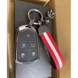 [Long River Sunset] Car Key Ring, Key Chain, Outer Layer Zook, Inner Layer Leather, Horseshoe Ring, Metal Accessories, Retro, Stylish, Durable, red and white