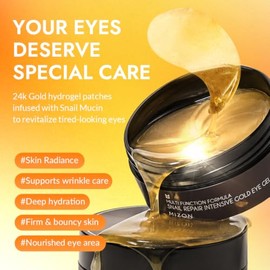 MIZON Under Eye Patches for Puffy Eyes & Dark Circles, 24K Gold & Snail Mucin, 60 Pcs – Anti-Wrinkle Collagen & Peptide Formula – Moisturizing Korean 