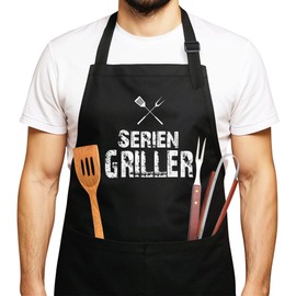 MoonWorks BBQ Apron for Men with Saying Serial Griller Cotton Apron Kitchen Apron, Serial grill black