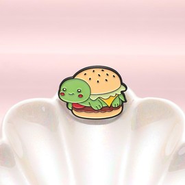 Hamburger Turtle Brooch Enamel Pin for Women Girls Funny Cute Animal Lapel Pins Cartoon Novelty Fastfood Burger Badge Kawaii Food Brooches Backpack Clothes Hat Jacket Decorate Friendship Gift, one