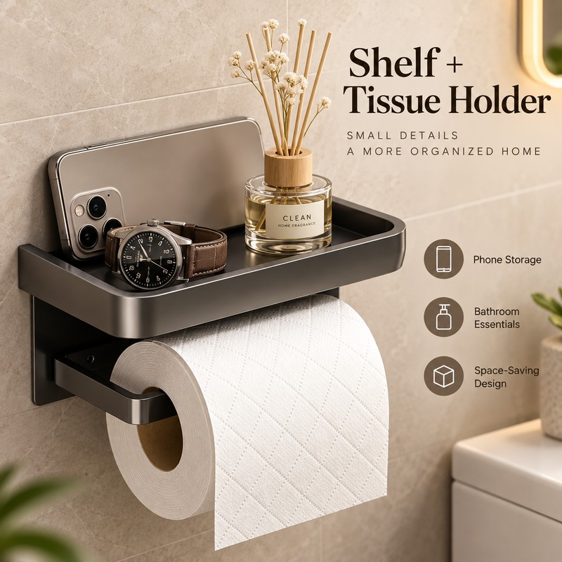 Self-Adhesive Toilet Paper Holder – No-Drill Aluminum Wall-Mounted Tissue Roll