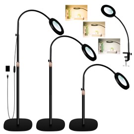12X Magnifying Glass with Light and Stand,NUEYiO 3-Color Stepless Dimmable LED Magnifying Floor Lamp, 24" Gooseneck Adjustable Swing Arm Lighted Magnifier Lamp with Clamp for Reading Craft Esthetican