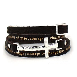 4031163 Serenity Prayer Leather Wrap Bracelet With Cross AA Al anon 12 Step