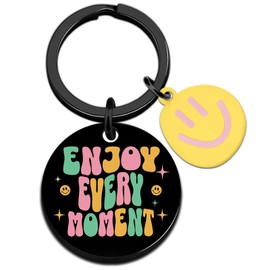 FAFQBING Friendship Gifts for Best Friend Bestie Inspirational Positive Keychain for Teen Girls Boys Unique Smiley Face Keychain Birthday Christmas Gift Ideas for Women Men- Enjoy Every Moment