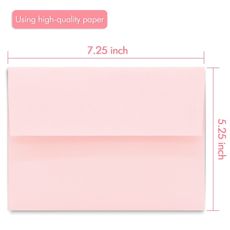 100 Pack A7 Pink Invitation 5x7 Envelopes - Self Seal,