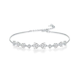 SUNFEEL Bow Bracelet 925 Sterling Silver Hearh Bracelets Sparkle Cubic Zirconia Bride Bracelet Chain Adjustable Diamond Birthday Jewellery for Women