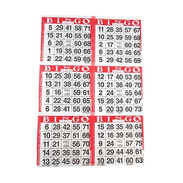 6 on Red Bingo Paper Cards - 500 sheets - 3000 cards