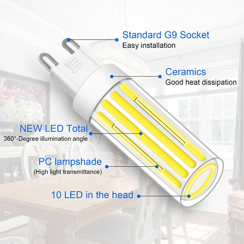 LFLAMPON G9 LED Light Bulbs 8W, G9 Bi Pin Base