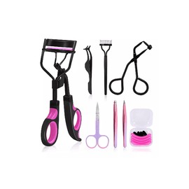 Kit Rizador De Pestañas Enchinador Set Con Tira Pinzas Peine Rosa Negro