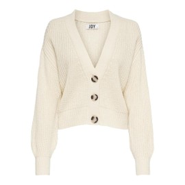 JDY JDYJUSTY Women's Cropped Oversized Knitted Cardigan Ribbed Fabric Jacket with Button Placket Knit Jacket, Eggnog