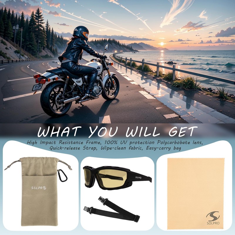 Anti-Fog Safety Motorcycle Night Riding Sunglasses Foam padded Goggle, Dustproof,