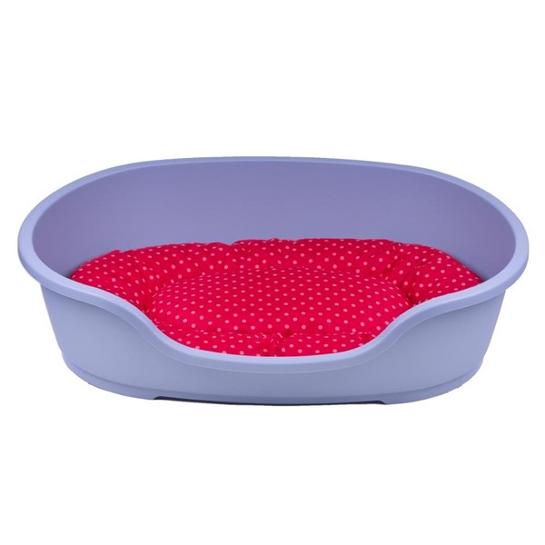 Dog Basket Grey + Pillow Dots Design Red, 110 cm