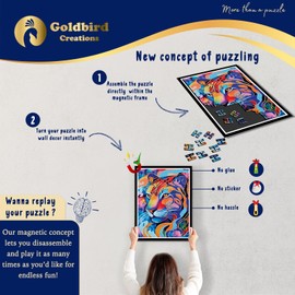 Wooden Jigsaw Puzzles with Frame for Adults - Framed Magnetic Wooden Puzzle - Challenging Wood Cut Puzzles - Landscape Wall Art Decor for Living Room - Christmas & Birthday Gift Idea (Colorful Tiger)