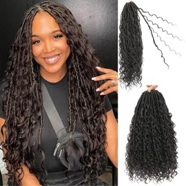 18 Inch Goddess Locs Crochet Hair 7 Packs Bohemian Goddess Faux Locs Crochet Hair Pre Looped Boho Soft Locs Synthetic Braids Hair Extensions for Women (4#, 18 Inches)