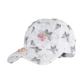 Meliyya Mesh Baseball Cap Rhinestone Butterfly Baseball Cap Summer Sequins Shield Cap Men Women One Size Adjustable, d-white black butterfly, Unit size