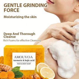 AMOUVOA Turmeric & Kojic Acid Soap Bar – Brightening Face & Body Soap for Dark Spots, Acne Scars, Hyperpigmentation, and Even Skin Tone – Natural Skincare for All Skin Types – 2 Pack
