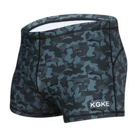 KGKE Mens-Swim-Jammers Athletic-Swimwear Quick-Dry-Shorts Durable-Team-Swimsuits - Drawstring Competition Swimming UPF50+ (Grey Camo,M)