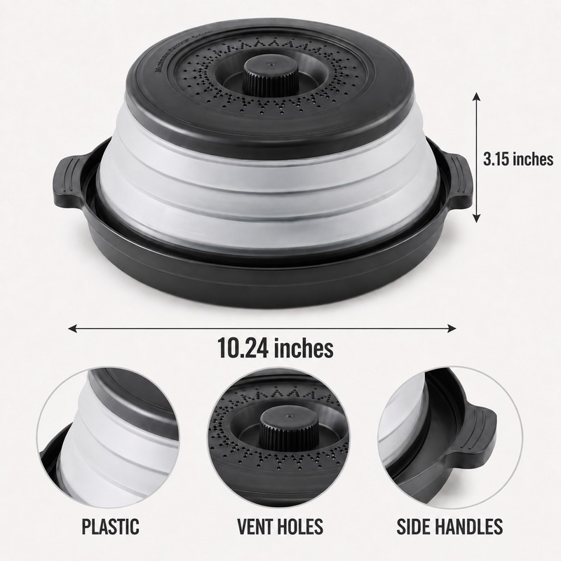 Collapsible Microwave Food Splatter Cover with Steam Vents – Foldable