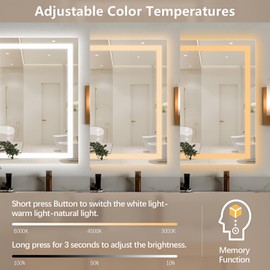 Niccy LED Bathroom Mirror with Lights, 32"x24" with Front Lit and Backlit Mirror Stepless Dimmable Makeup Mirror with Anti-Fog Shatter-Proof,3 Colors Wall Vanity LED Mirror Smart Mirror for Bathroom