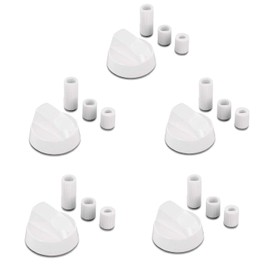 DL-pro 5 x Universal Rotary Knob Set, Diameter 42 mm, Rotary Handle Toggle with 6 mm and 8 mm Adaptors, Knobs for Almost All Cookers, Hobs, Ovens, Gas Hobs (White)