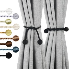 Nieffeiy Curtain Tiebacks Outdoor Elegant Decorative Tie Backs Modern Rope Tiebacks for Drapes Window Curtain Holdbacks for Draperies (Black, 2)