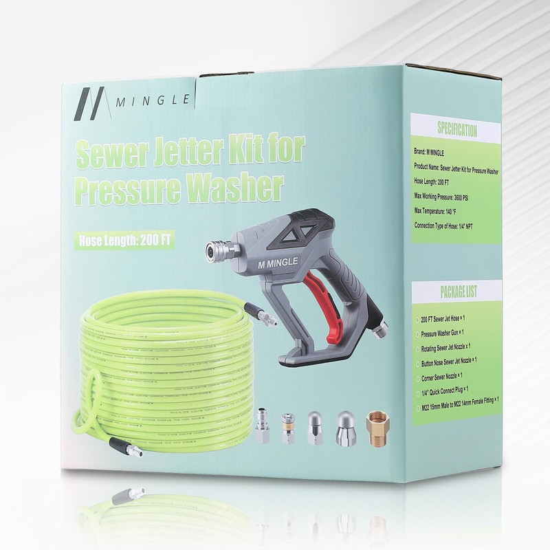 M MINGLE Sewer Jetter Kit for Pressure Washer 200 FT,