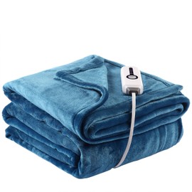 Heated Electric Blanket Full Size 72" x 84" Soft Warm Flannel Heated Blanket with 4 Fast Heating Levels & 10 Hours Timer Auto Shutt Off, Heating Warm Blanket for Full Body, Home Office Use - Blue